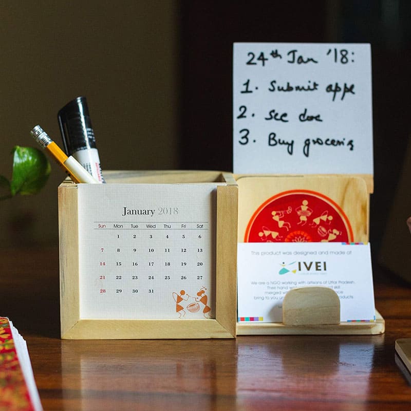 Warli Multi Utility Calendar Desk Organizer